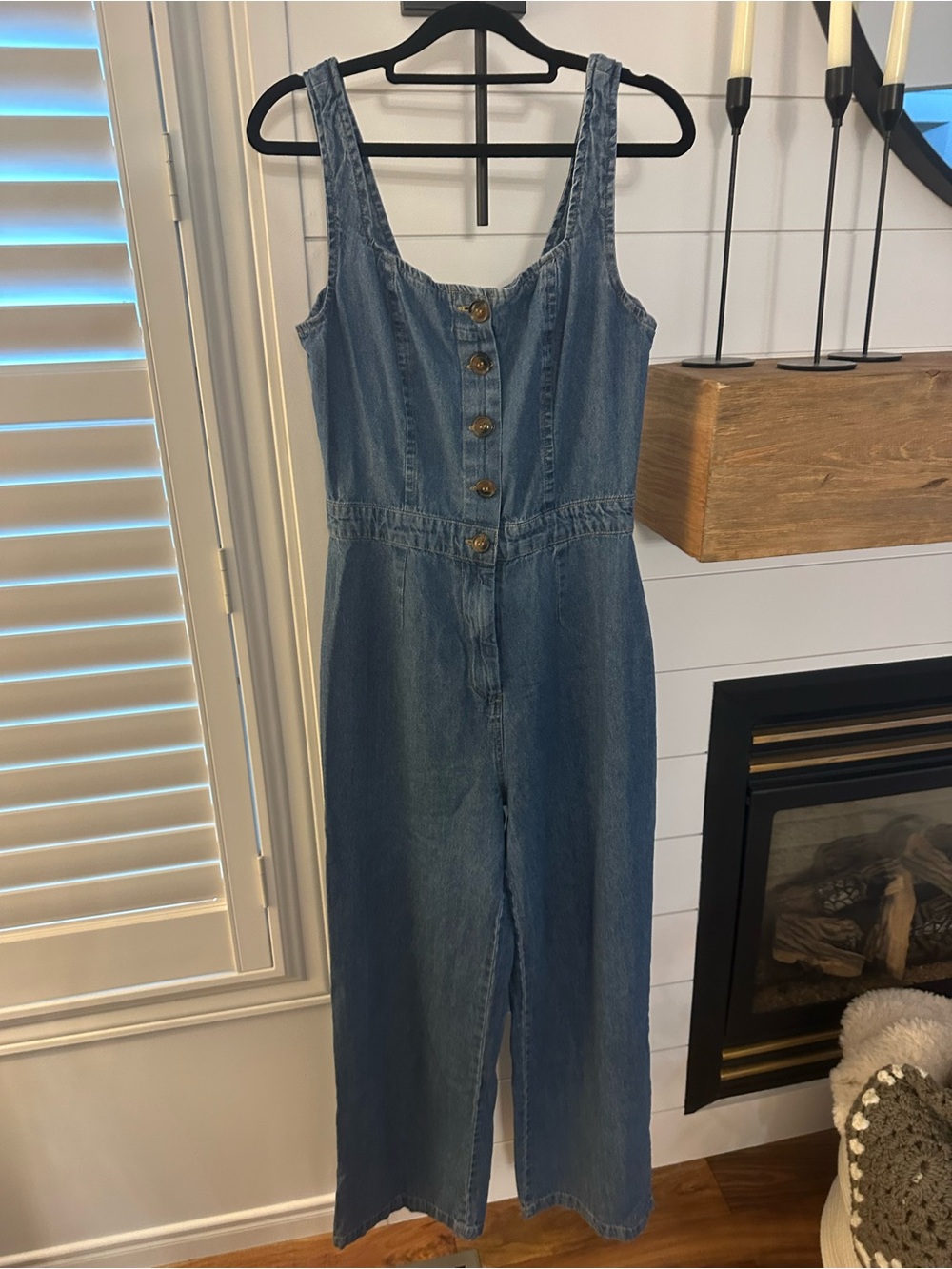 Sincerly Jules Blue Denim Button-Front Wide-Leg Jumpsuit